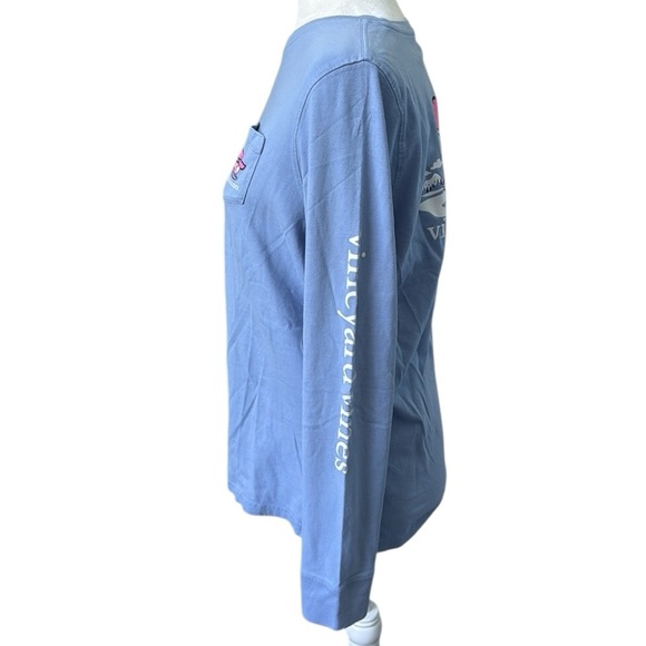 Vineyard Vines Light Blue Snowboarding Whale Long Sleeve Pocket T Shirt Size Med - Picture 2 of 11